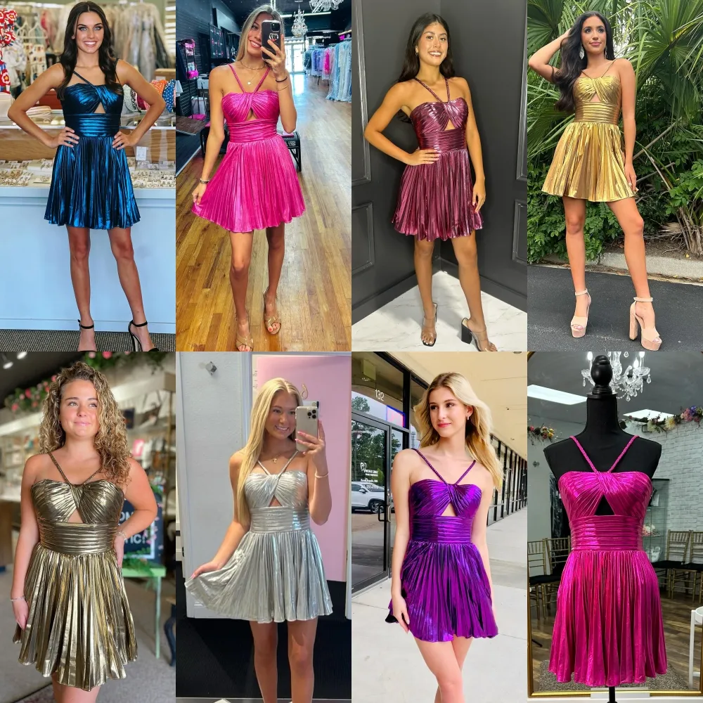 Fuchsia Cocktail Dresses: Braided Metallic Homecoming Dress Sexy