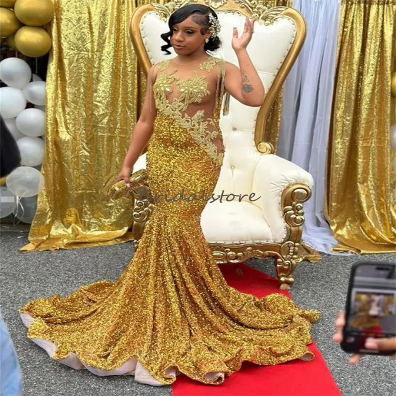 Save Big on Bulk Mermaid African Prom Dresses Sparkly Nigeria Gold Prom  Dresses For Black Girls Sequin Open Back Mermaid African Evening Dress  Beaded