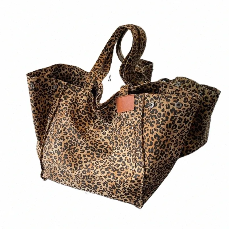 Leopard Print Oversized Shoulder Bag: Deformable Canvas Tote for - Main Image