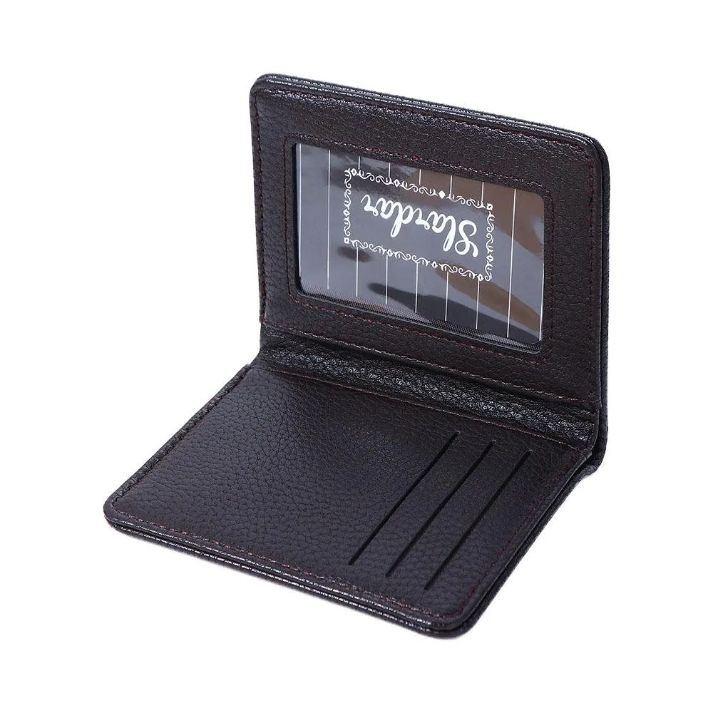 Shag Wear Compass Design Men's Billfold Wallet - Vegan Faux Leather, Brown