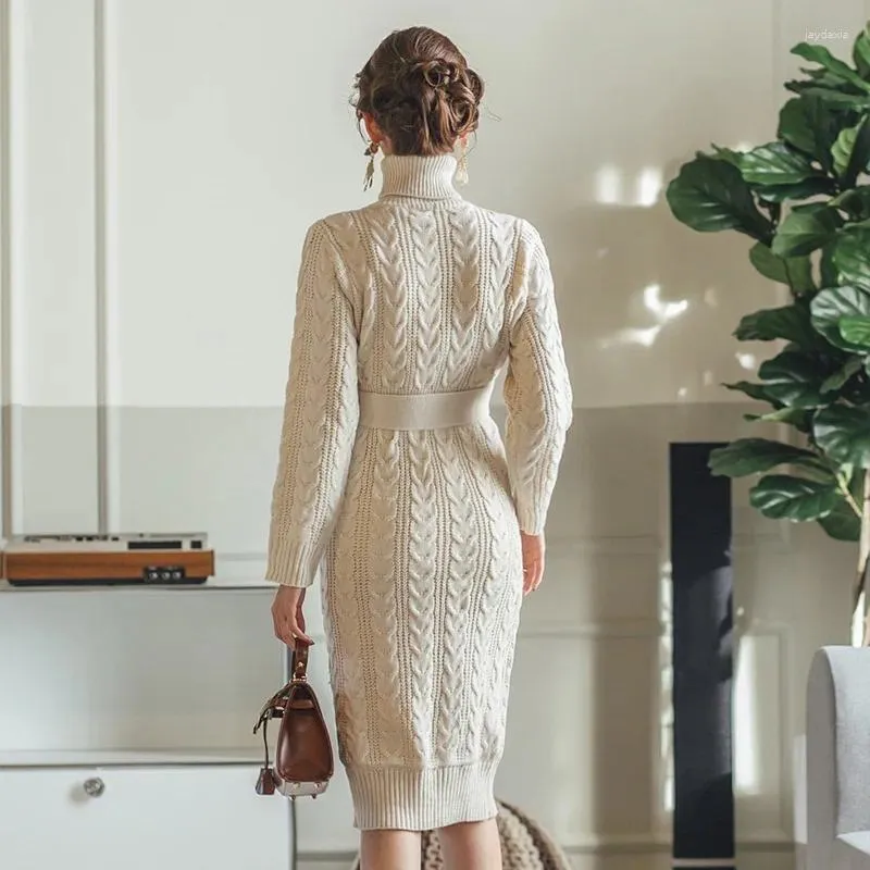 Long Sleeve Turtleneck Sweater Dress with Lace-up Front and Cinched Waist  for Women in White from Dhgate Basic & Casual Dresses - price 54.65