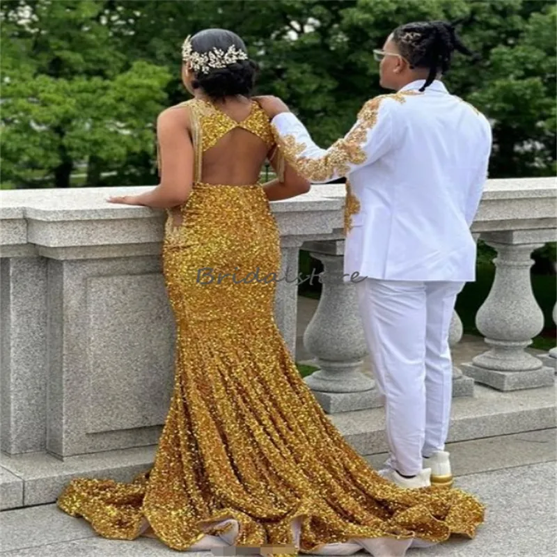Gold Sequin Mermaid Prom Dress Open Back Nigerian Evening Gown for Black  Girls from Dhgate Prom Dresses - price 125.72