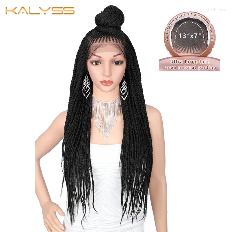 New 30 Inch Black Braided Lace Front Wig - Synthetic Box Braid Cornrows ...