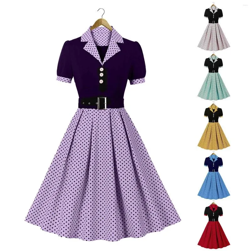 DHgate Polka Dot Swing Dress Vintage 1950s A Line Cocktail Party Dress with Belt Apparel