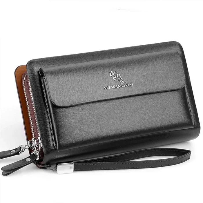 thumbnail image 2 of Cool Canvas Leather Mens Large Clutch Wallet Zipper Wristlet Bag Purse For Men 2 of 11