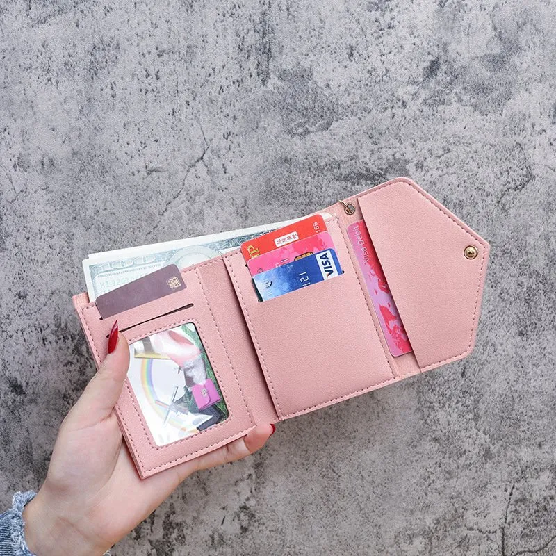 2024 Cute Mini Wallets for Women Pink Leather Small Card Holder Purse with Wristlet Strap