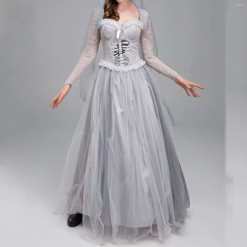 Elegant Long-Sleeved Vampire Bride Dress with High Waist and Square Neckline Elegant Long-Sleeved Vampire Bride Dress with High Waist and Square Neckline