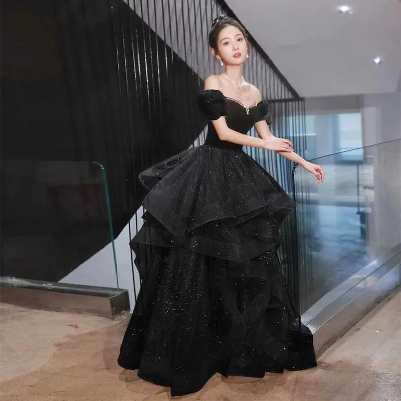 Evening Gown Elegant Celebrity Dresses Elegant Black And Gold Dress Off-Shoulder Black Evening Dresses For