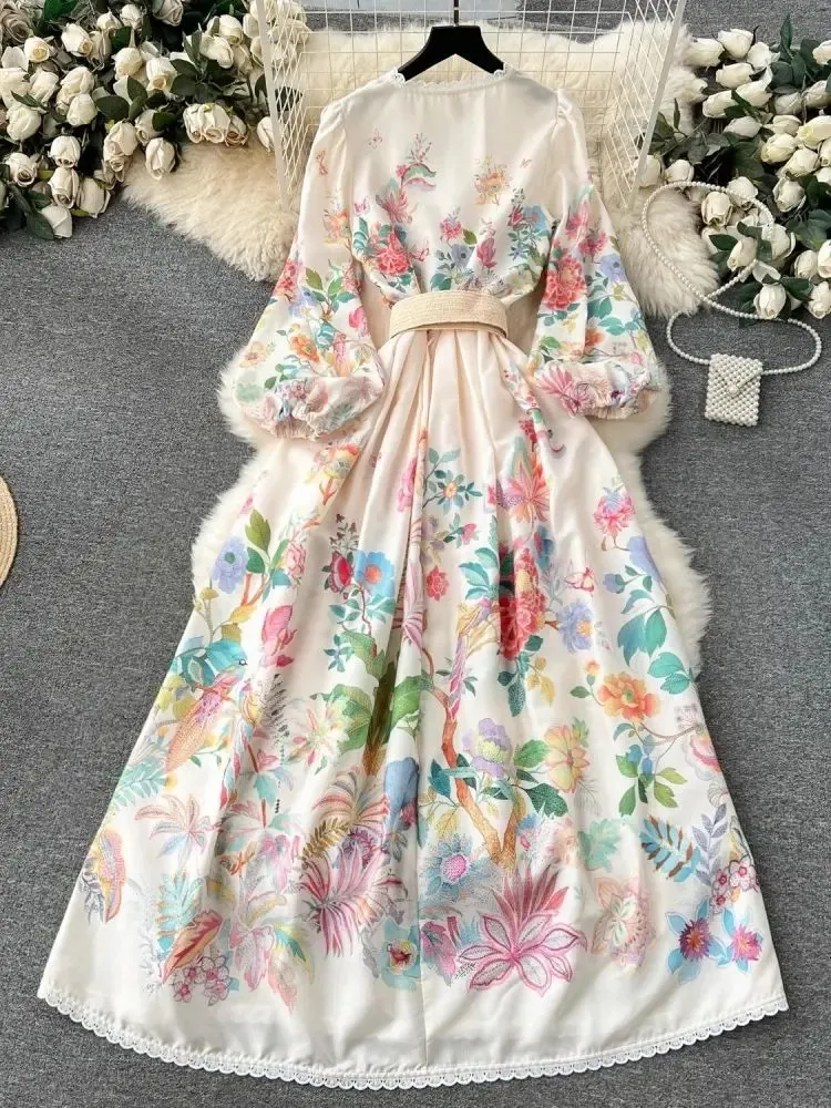 Long Sleeve Floral Maxi Dress for Women with Linen Fabric, V Neck, Lantern  Sleeves, Sash, and Embroidery from Dhgate Basic & Casual Dresses - price  46.72