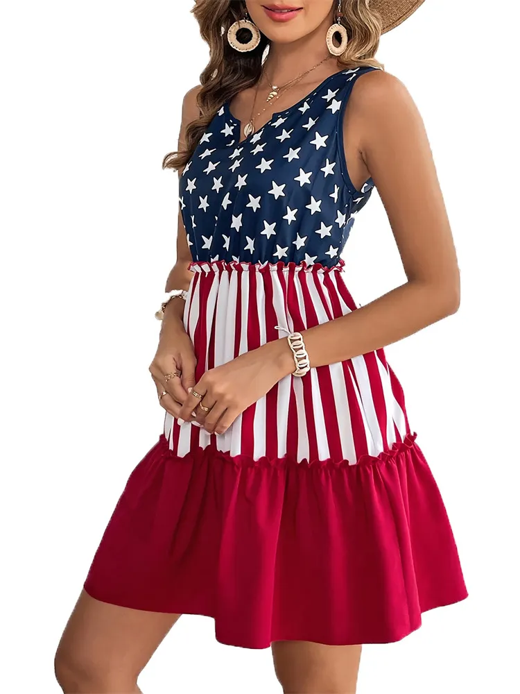 American Flag Printed Sleeveless Dress with Ruffled Hem for Women, Above  Knee A-Line Mini Dress, Polyester, Summer V-Neck Empire Waist from Dhgate  Basic & Casual Dresses - price 36.99