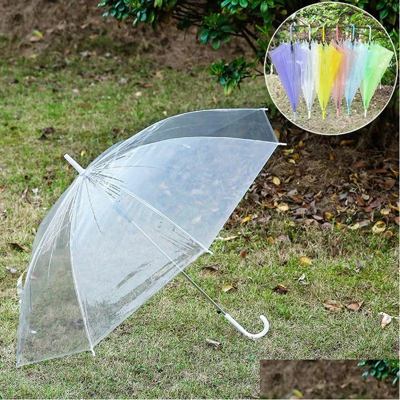Umbrellas Transparent Pvc Long Handle Clear Household Sundries Windproof Rainproof Umbrella Drop Delivery Home Garden Dhjzv