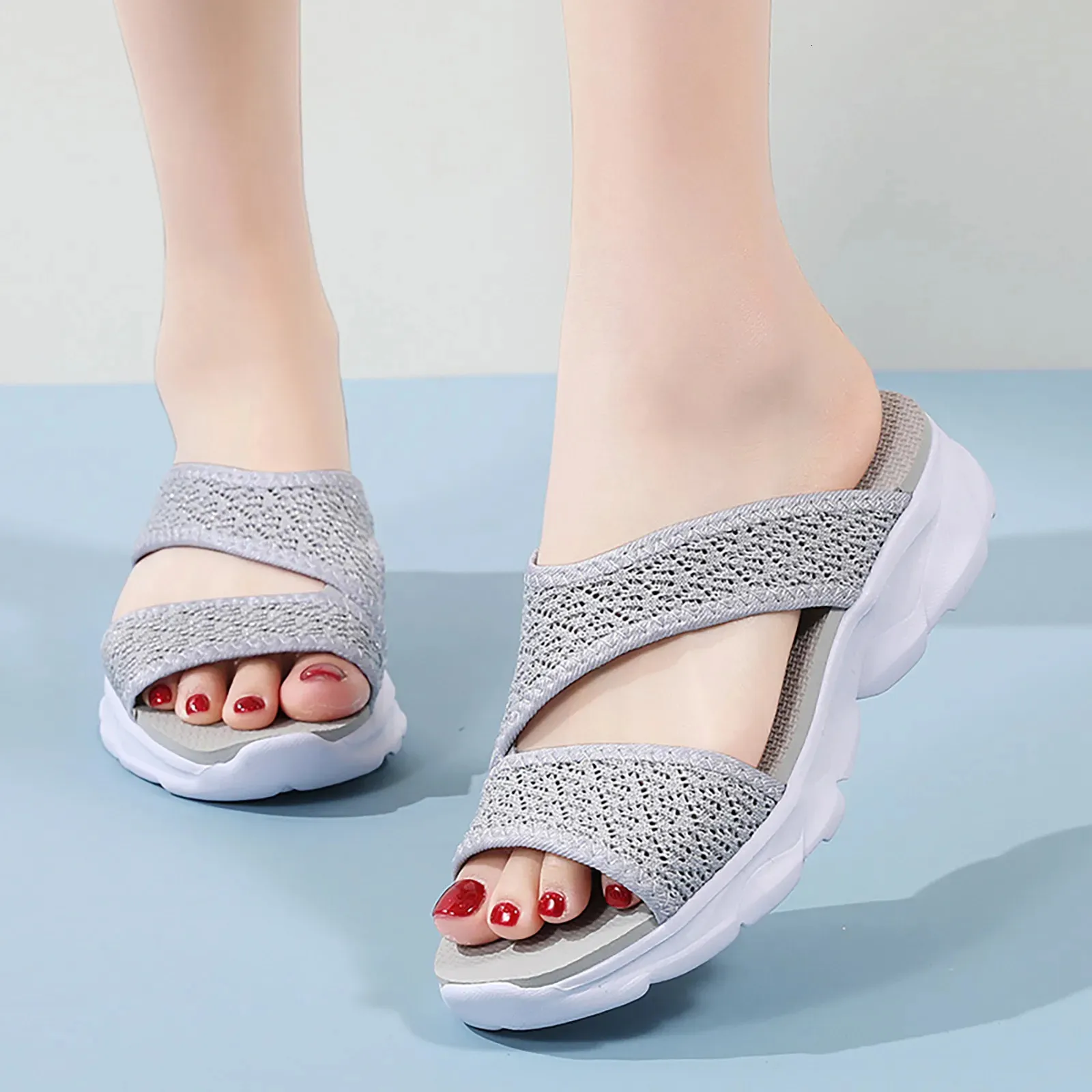 Women's Breathable Mesh Beach Slide Sandals, Non-Slip Summer Open Toe  Casual Slippers