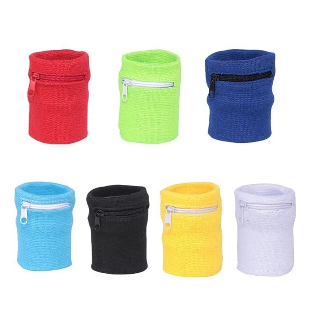 4 Pack Sweatbands With Zipper - Wrist Pouch Wallet For