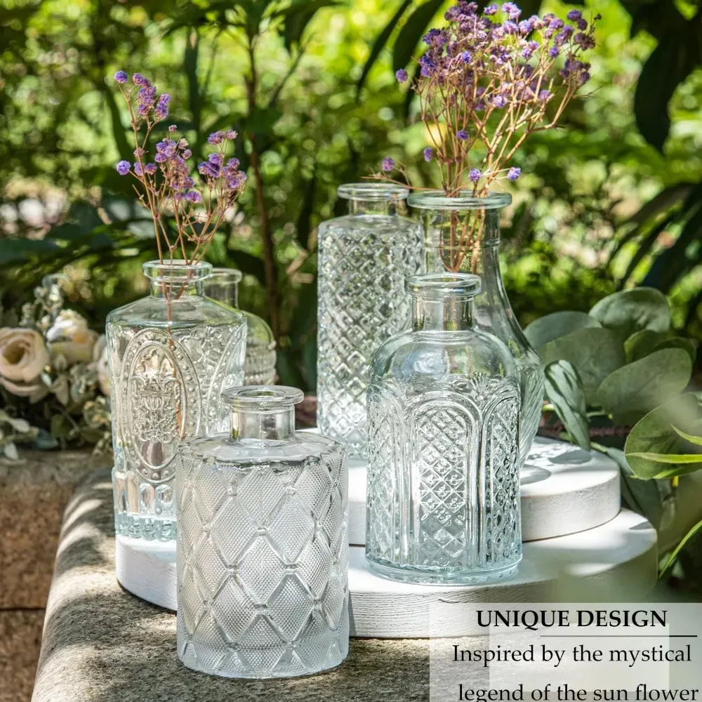 Set 12 Vasi In Vetro Per Fiori - Mini Bottiglie Con Decorazioni A Rilievo, Per Decorazioni Domestiche - Foto 7