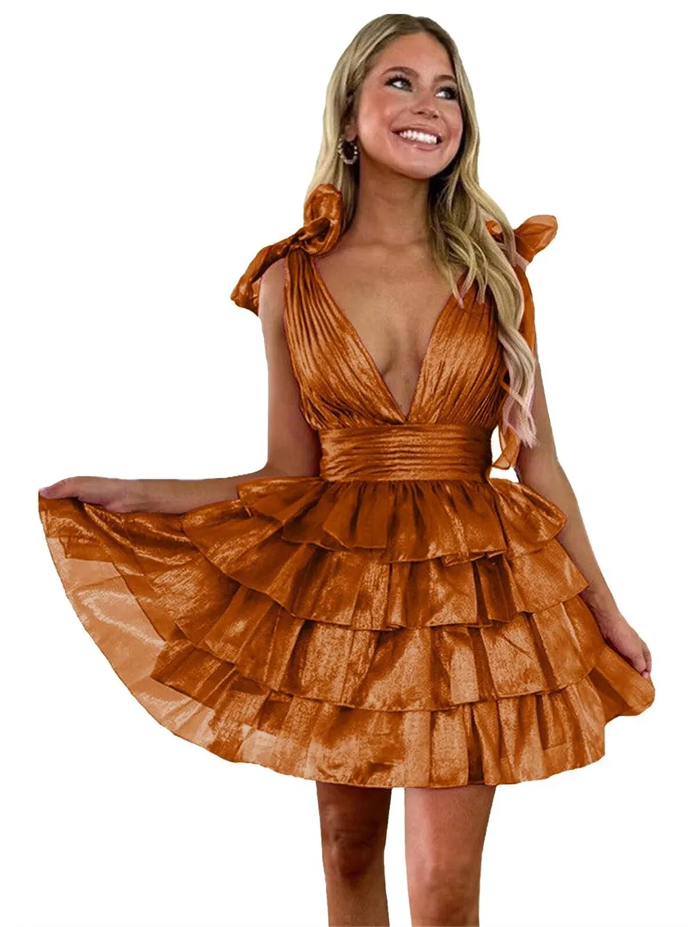 tiered homecoming dress Gold Spaghetti Straps Sequins Short Homecoming Dresses DM24080509 –  Dressmeet