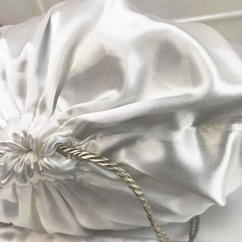 White satin drawstring bags hotsell