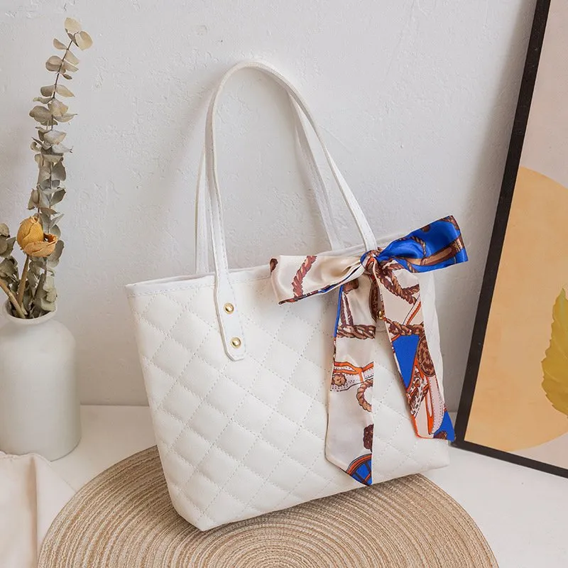 2024Large Embroidery Scarf Tote Bag, One Shoulder Bucket Bag