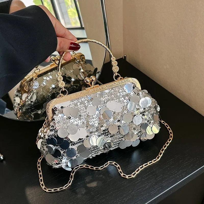 Bolso De Mano Con Cadena De Perlas Francas Para Mujer, Bolso De Hombro De Moda, Bolso