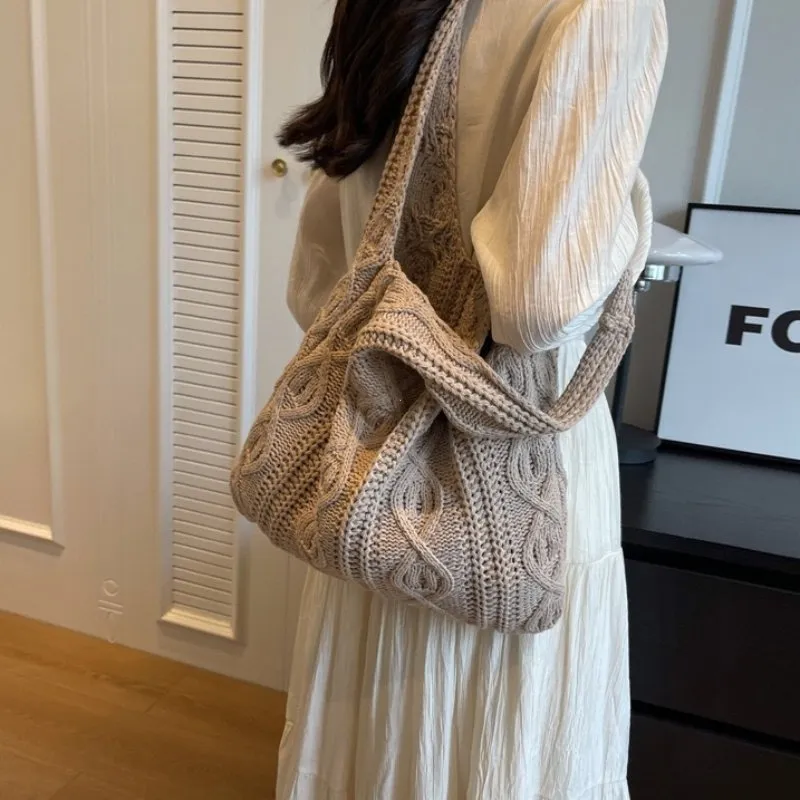 Wool Knitted Shoulder Shopper Bag Vintage Cotton Cloth Womens Tote Bag Crochet Handbag From Easecarry 12.08 DHgate.Com