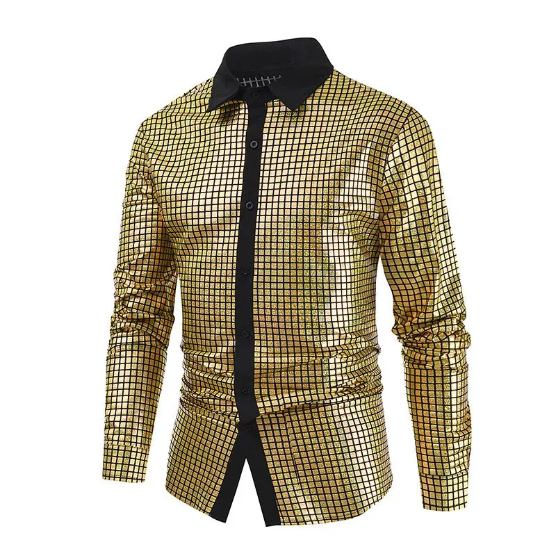 slim fit dress slacks JOGAL Mens Dress Shirt Silver Sequins Long Sleeve Button Down 70s Disc –  JOGAL SHOP main image 0