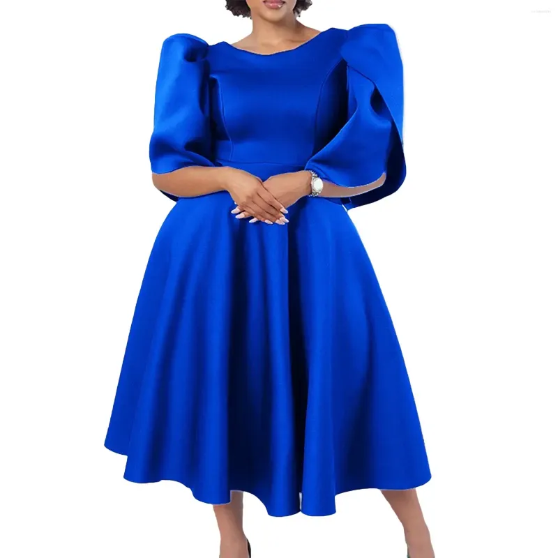 Ethnic Clothing Party Evening Dresses for Women Spring Half Sleeve Purple  Green Blue O-neck Midi Dress