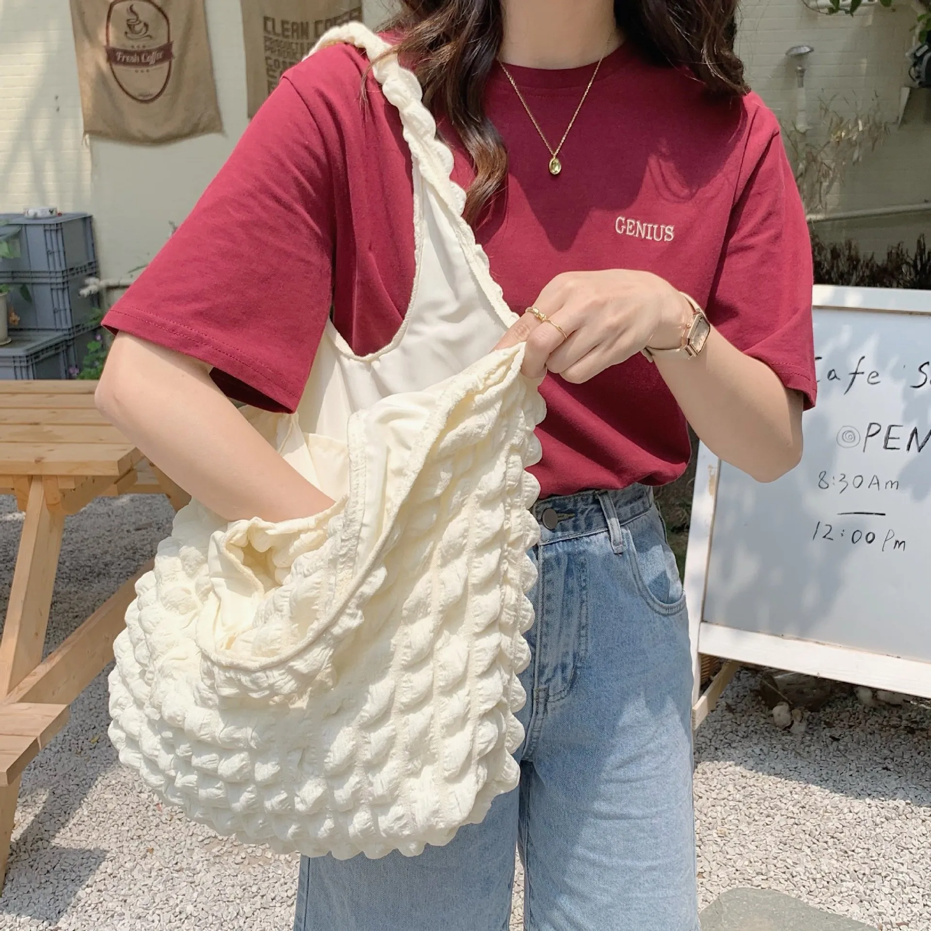 ショルダーバッグ・ポシェット +DEINET+ CLOUD MIDDLE SHOULDER BAG IN BURGUNDY KDCUA4S311116 DHgate.com:Cute Cloud Bubble Shoulder Bag - Soft Fabric Tote