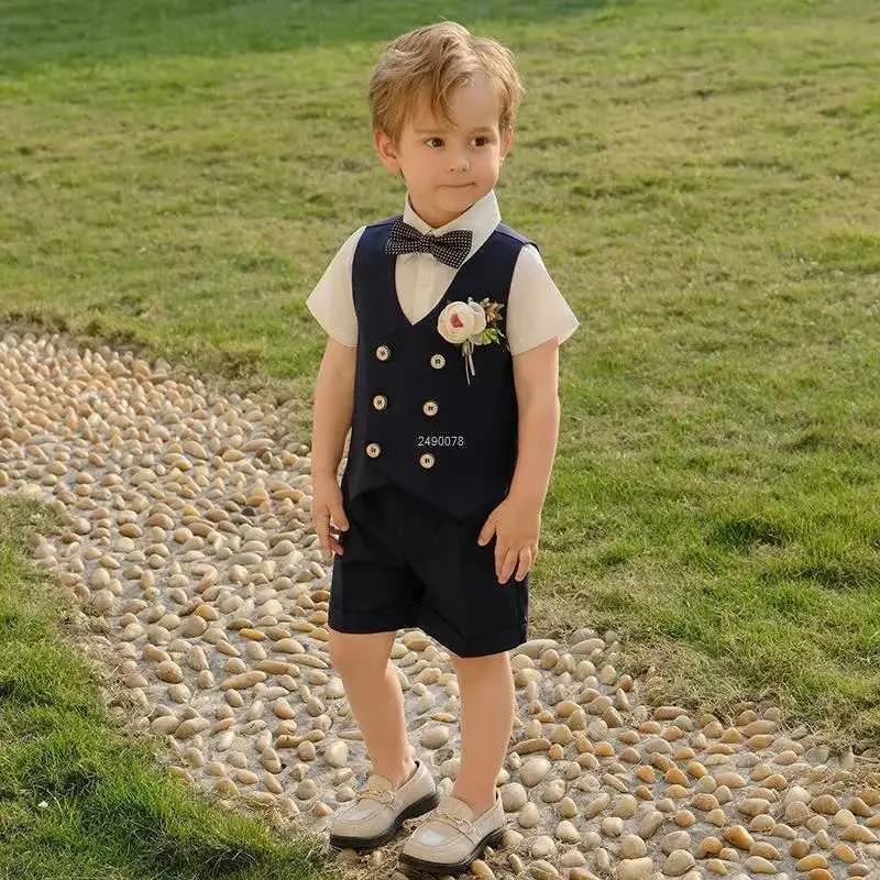 Boys' Summer Vest Shorts Suit Set, Formal Wedding Dress for Kids
