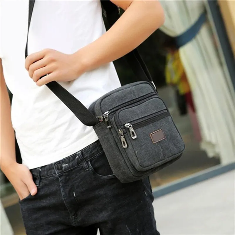 DHgate.com:Mens Multifunctional Canvas Leather Messenger Bag