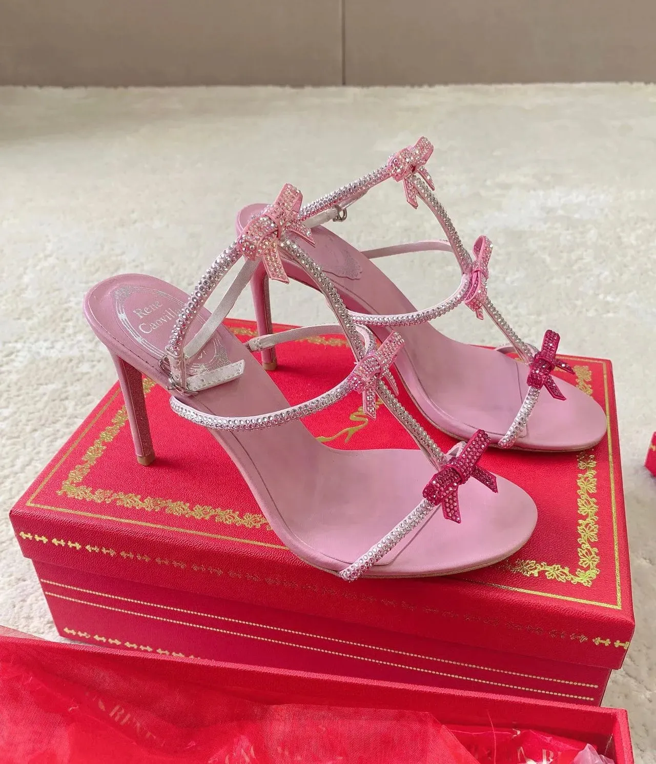 Bulk Crystal Embellished Strappy High Heels Elegant Bow