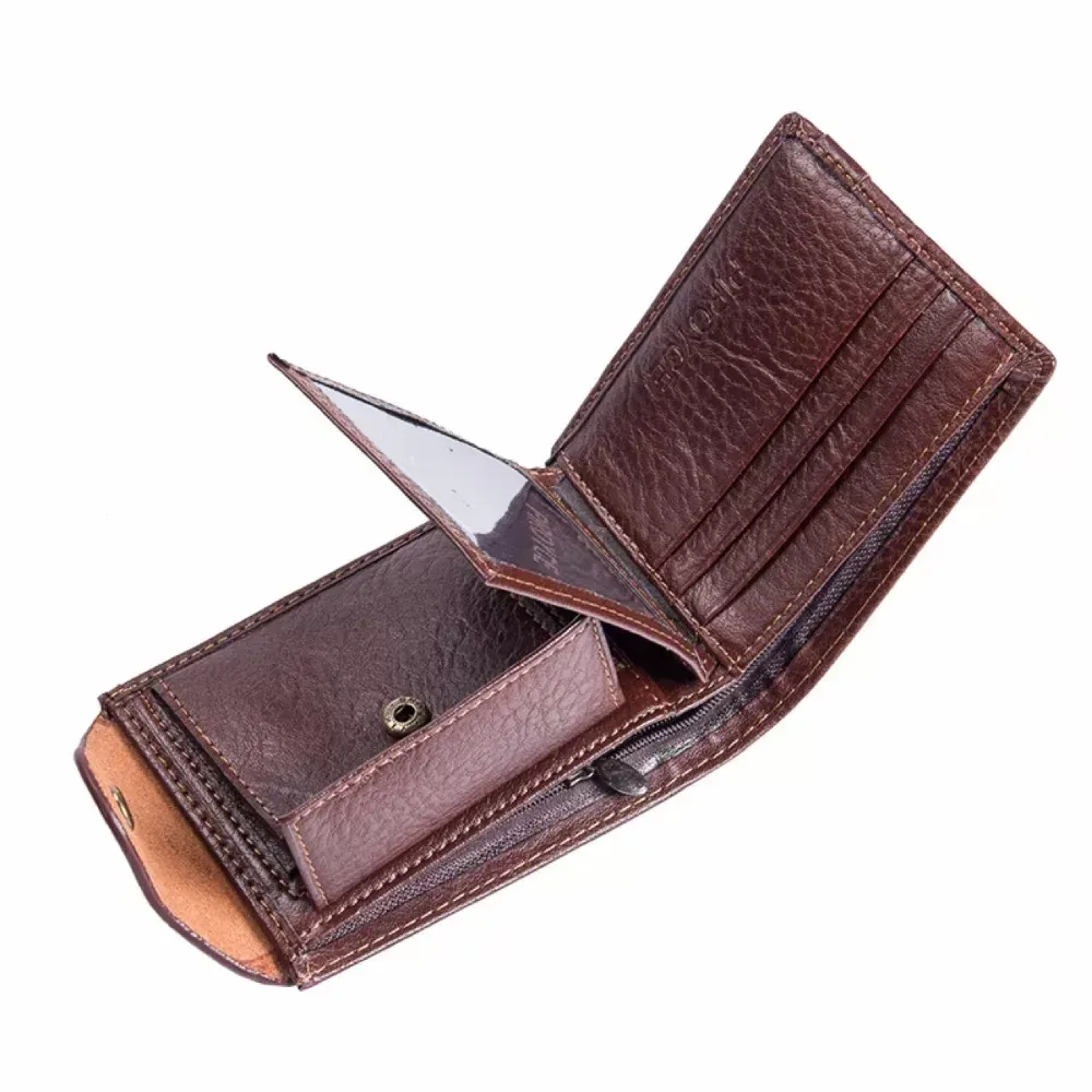 Vintage Handmade Leather Wallet For Men - Slim Card Holder With Built-In Pen Slot, Brown