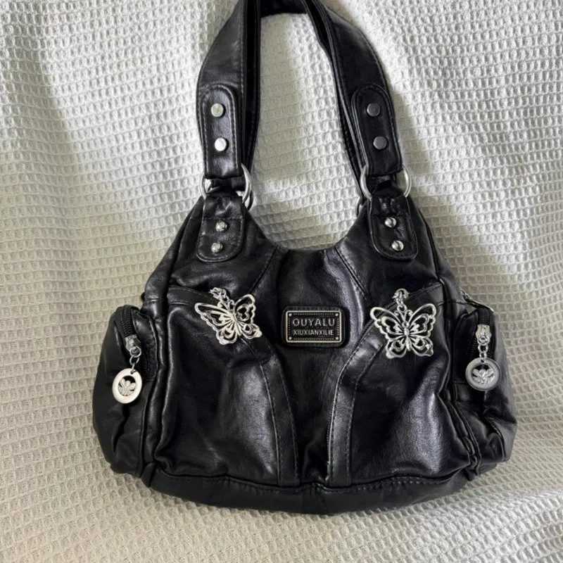 DHgate.com:Y2K Leather Shoulder Bag Womens Gothic PU Tote