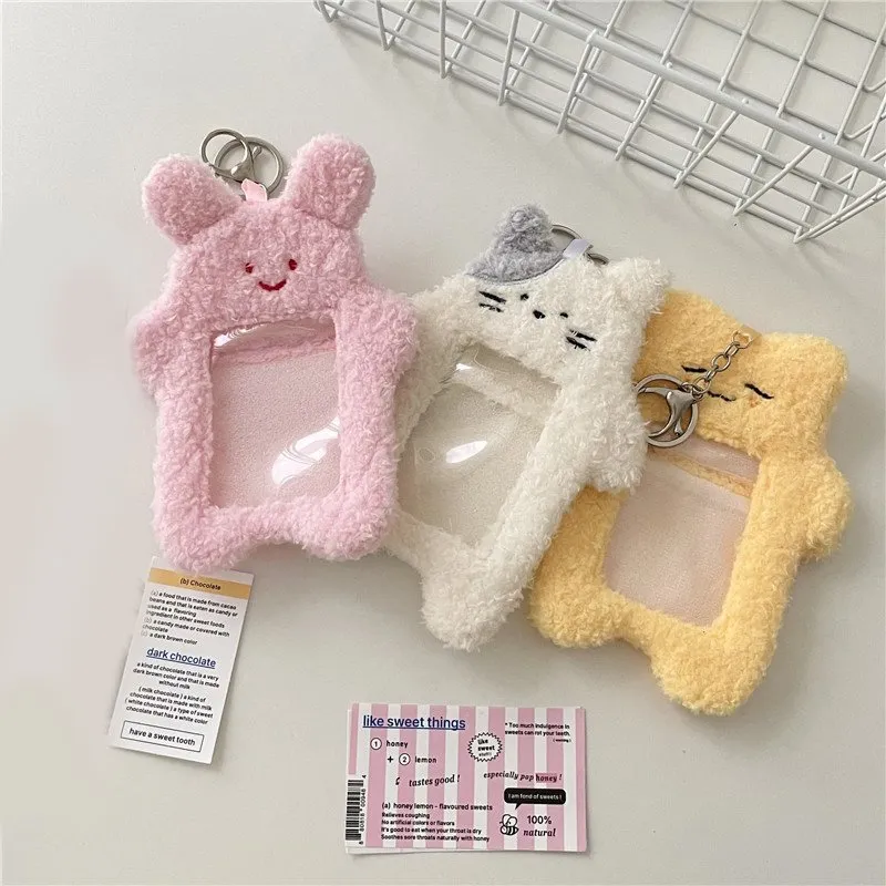 Labriciyon White Cartoon Plush Photocard Holder With Keychain - Kawaii Cat Card Sleeve - View #6