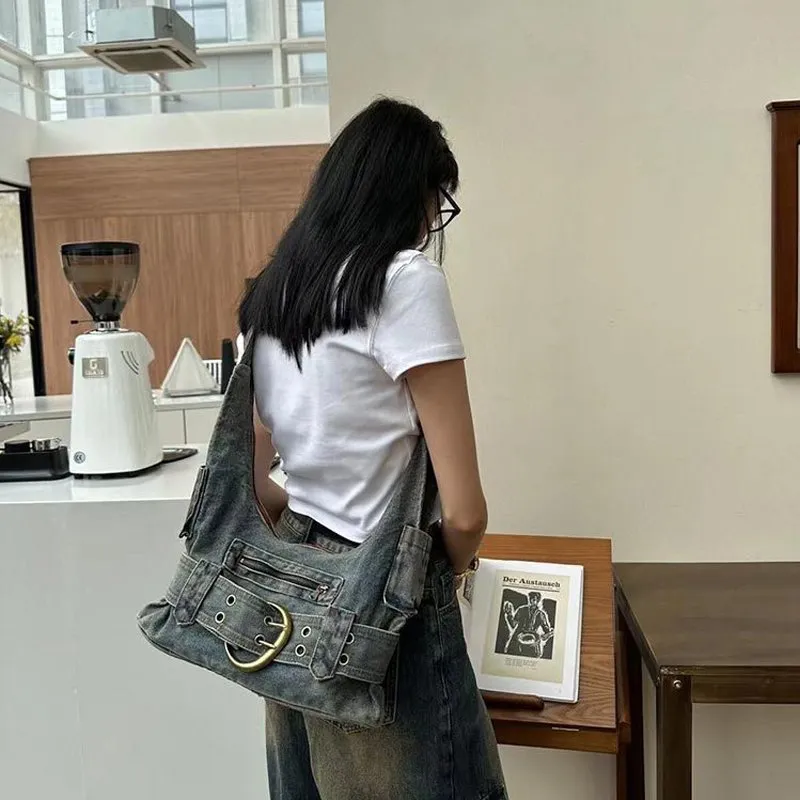 DHgate.com:Vintage Denim Shoulder Bag: Y2K Streetwear meets DHgate.com:Vintage Denim Shoulder Bag: Y2K Streetwear meets