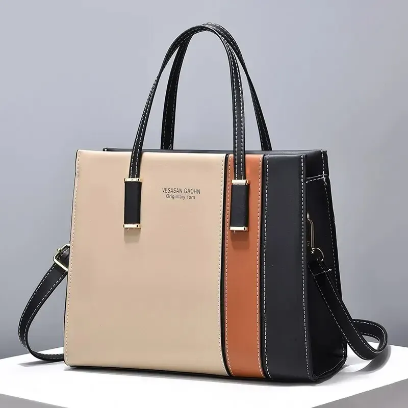 2024Patchwork Handbags for Women, Genuine Leather Large