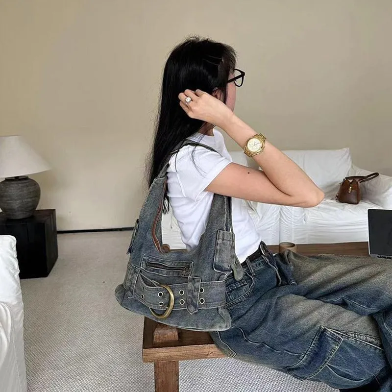 DHgate.com:Vintage Denim Shoulder Bag: Y2K Streetwear meets DHgate.com:Vintage Denim Shoulder Bag: Y2K Streetwear meets
