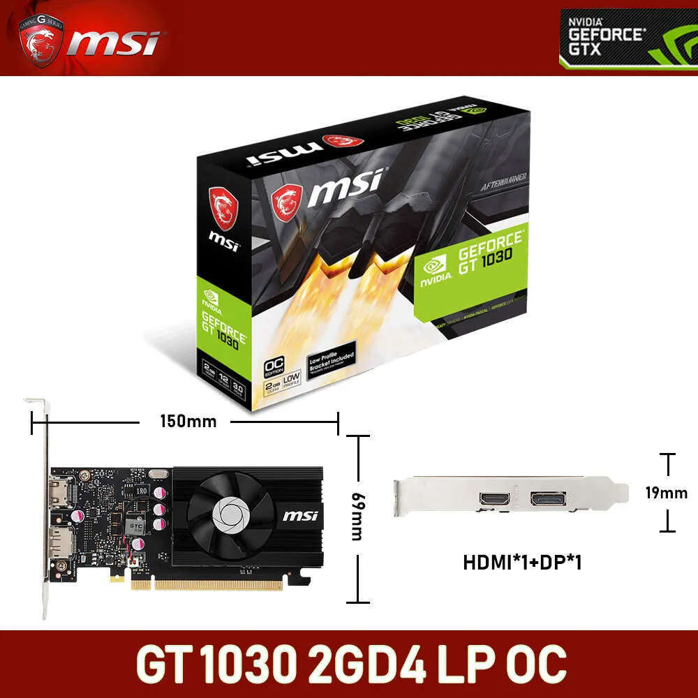 MSI GeForce GT 1030 2G D4 LP OC 64 Bit Graphics cards 2GB HDMI DP GDDR4 Computer Peripherals GPU for Gaming placa de video