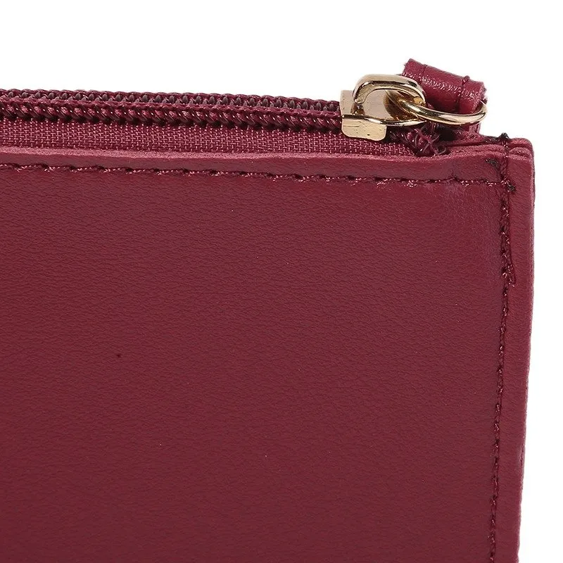 Women's Slim Trifold Wallet - Large Capacity PU Leather Organizer With Multiple Card Slots, Red