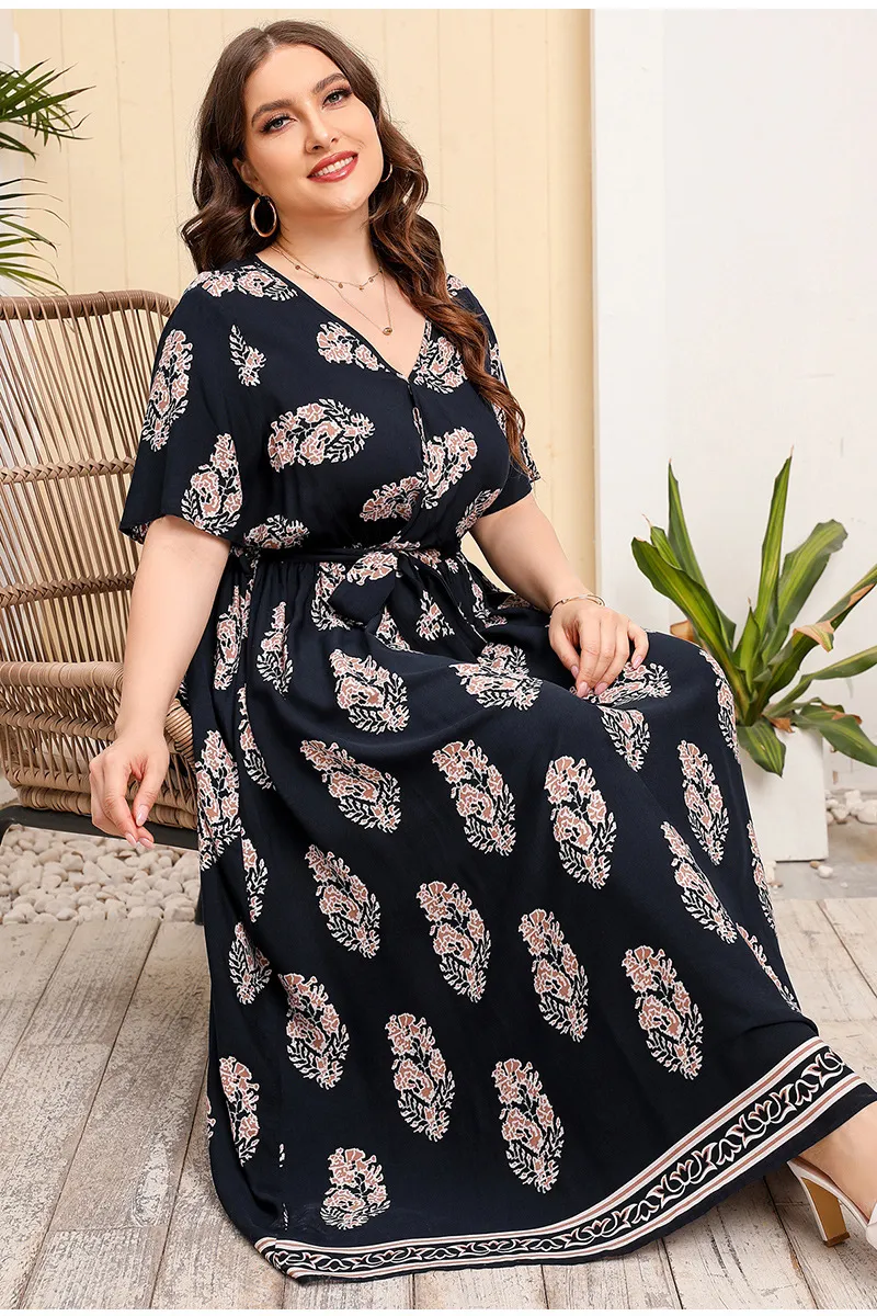 mid calf a line dress Blue Planet | round neck bow A-line mid-length dresses