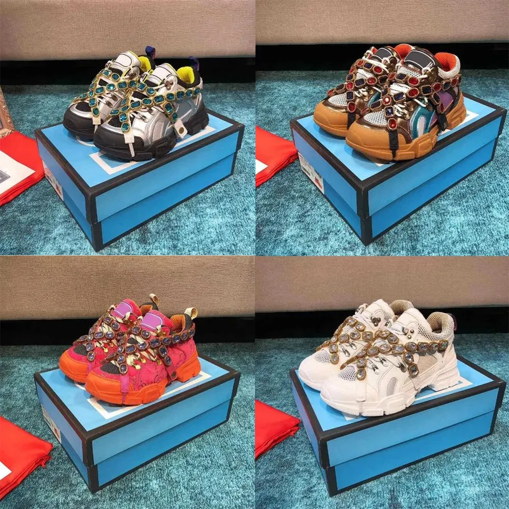 Save Big on Bulk Gucci Sneaker Flashtrek Designer Flashtrek Series Sneaker  With Crystals Removable Shoes Retro Daddy Fashion Trainers Gem Chain Mesh 