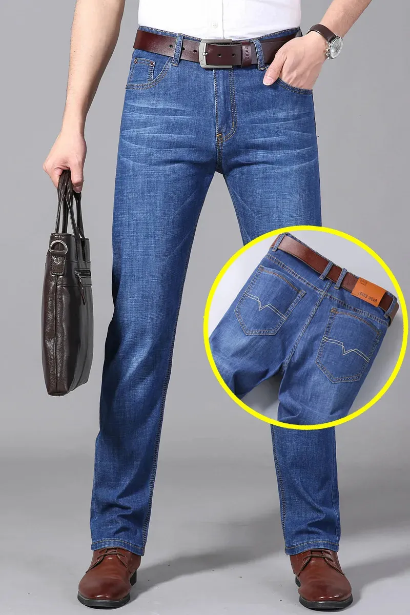 Heren Zomer Rechte Jeans Flodderige Blauwe Denim Werkbroek Casual Dunne Hoog Elasticiteit Brede Poot Zakelijk Mannelijk 2024 Van 7 75 DHgate