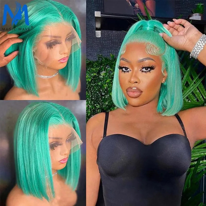 Density Straight Bob Human Hair 13x4 Lace Frontal Wig Green  display picture 1