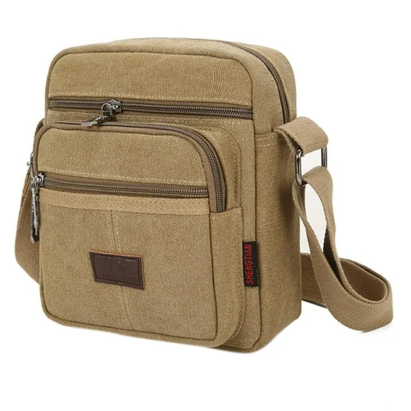 DHgate.com:Mens Multifunctional Canvas Leather Messenger Bag
