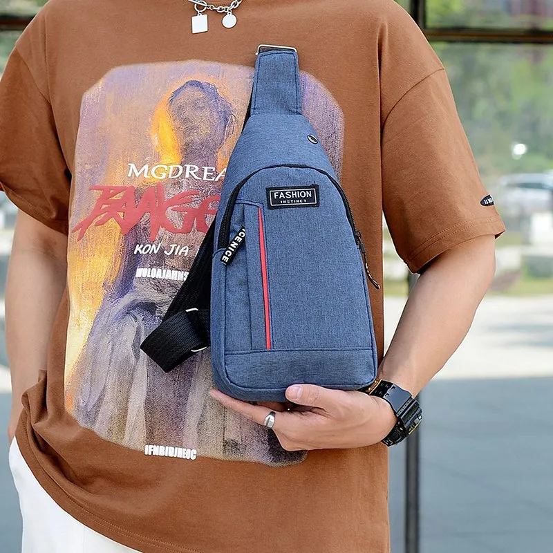 Men's Canvas & Leather Sling Bag - Crossbody Chest Backpack, Adjustable Strap, Multiple Pockets - View #7