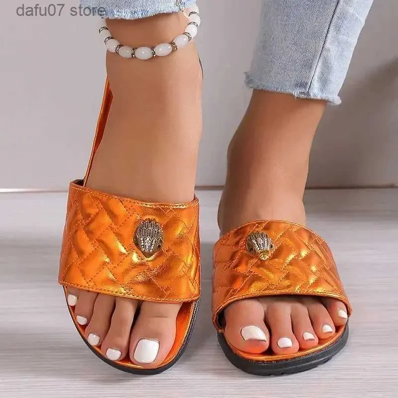 KURT G Women's Designer Slippers: Soft Sole Slides for Summer, Large  Colorful Eagle Head