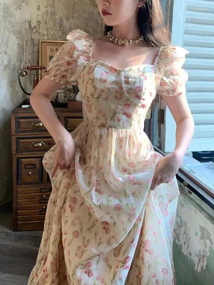 korean chiffon dress midi Floral Chiffon Midi Dress with Vintage Sleeve for Women Summer Korean Style  Fashion from Dhgate Work Dresses