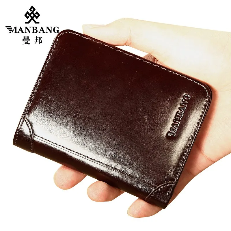 DHgate Mens Classic Genuine Leather Wallet Short Male Purse Card Holder in Brown Bags Luggage Accessories