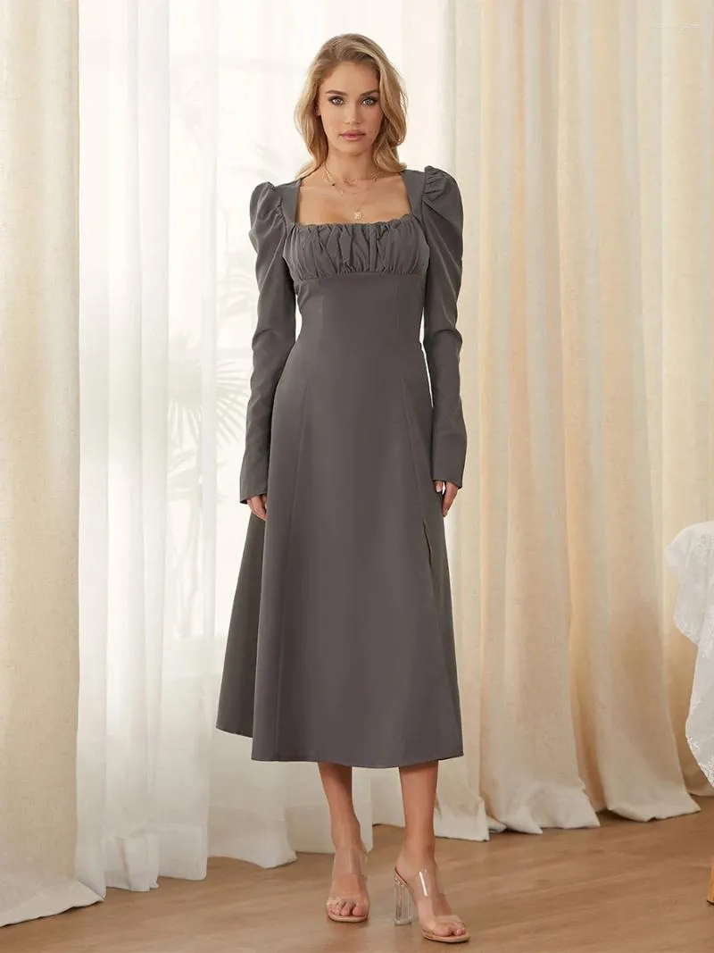 Women's Long Sleeve A-Line Dress with Ruffled Detail