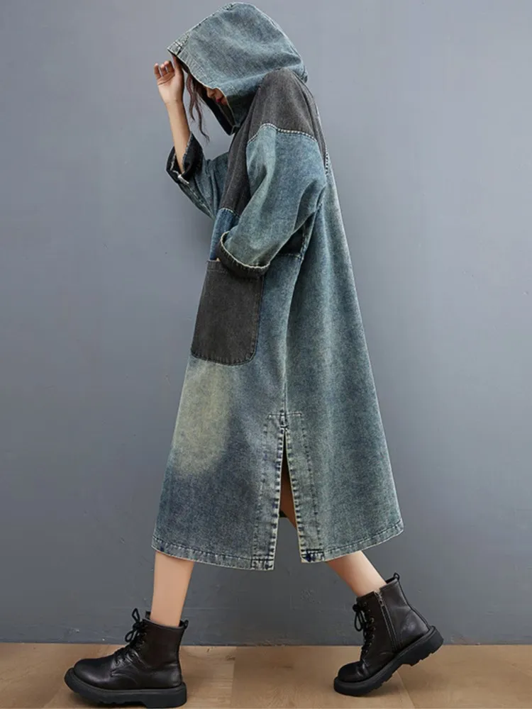 denim hooded dress Teela Denim Hoodie Dress