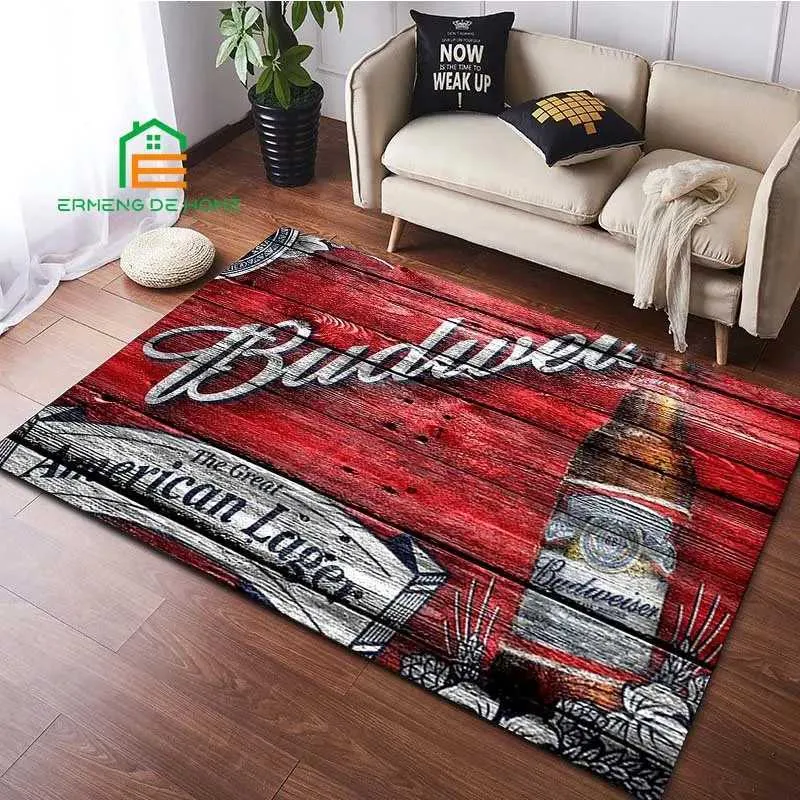 Budweiser Wood Pattern Printed Carpet Non-Slip Floor Mat for