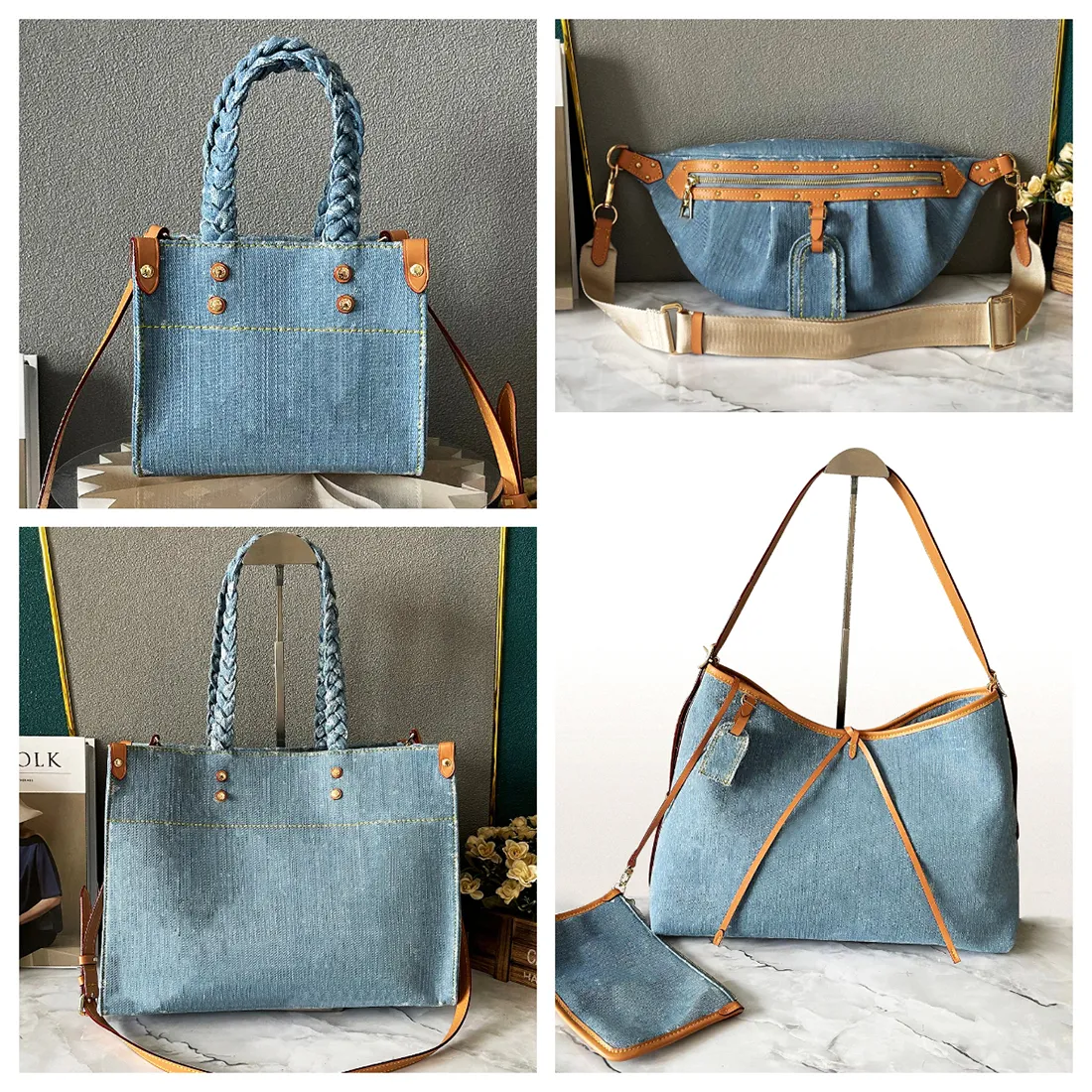 Vintage Denim Designer Denim Bag High Capacity Waist